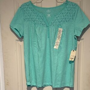 St. John's Bay Turquoise Lace Accent Tee